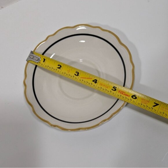 Syracuse China 5.5" Dorado Scalloped Edge Saucer Black Tan Trim - Picture 2 of 4
